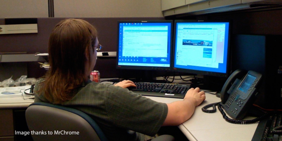 person on computer