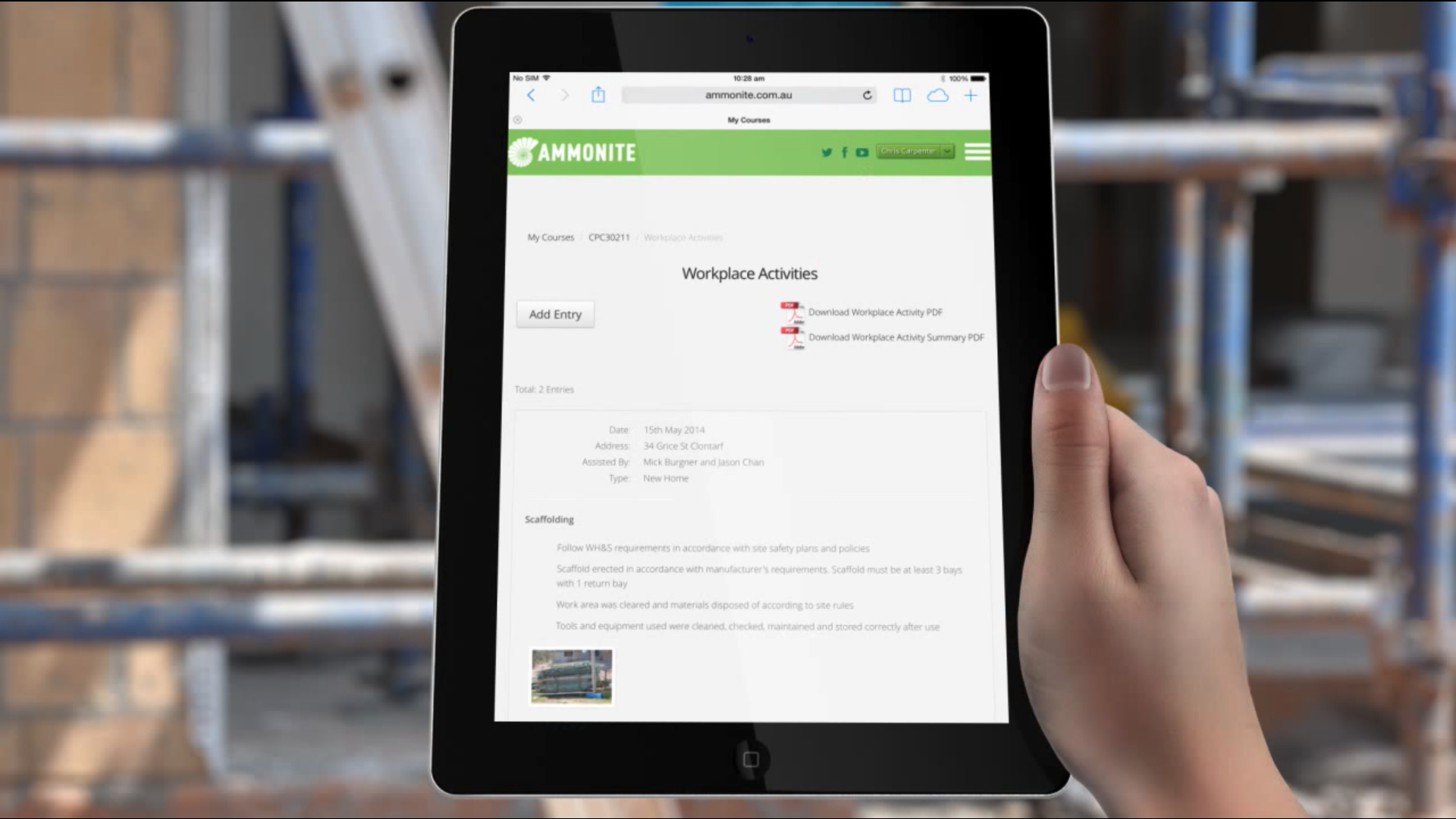 workplace activity opened on tablet